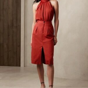 Banana Republic Womens Linen‎ Blend Pleated Midi Skirt